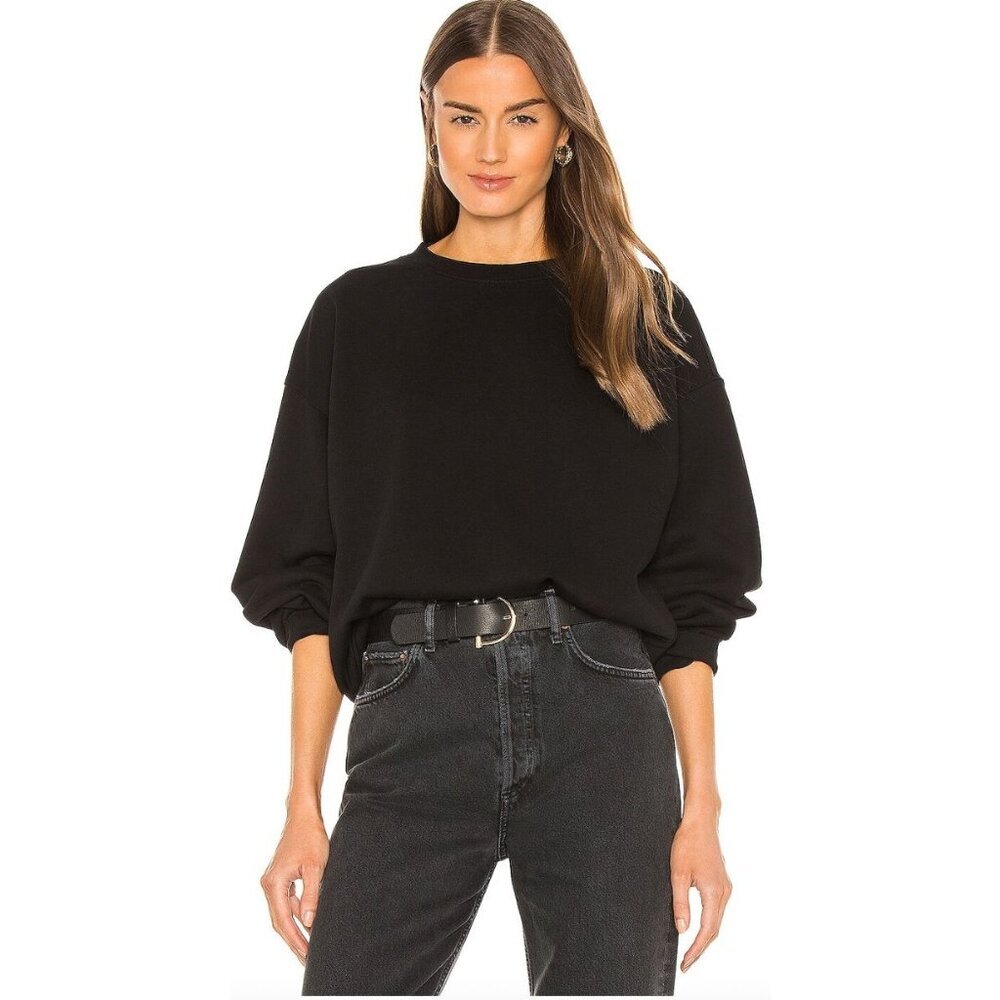 NEW Agolde Nolan Drop Shoulder Sweatshirt Cotton Black Size XS $138 [jb]